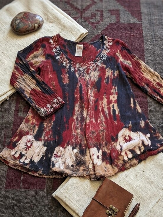 India Boutique Tops - India Boutique Red and Black Tie-Dye Tunic